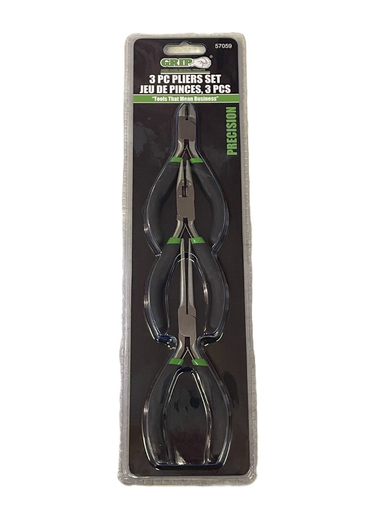 Grip 3pc Precision Pliers Set Diagonal Long Nose Needle Cushion Handle Set 57059