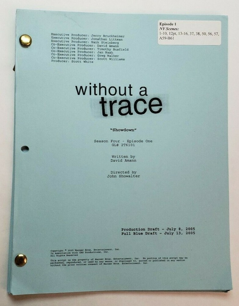 WITHOUT A TRACE / David Amann 2005 TV Script, Anthony LaPaglia "Showdown"