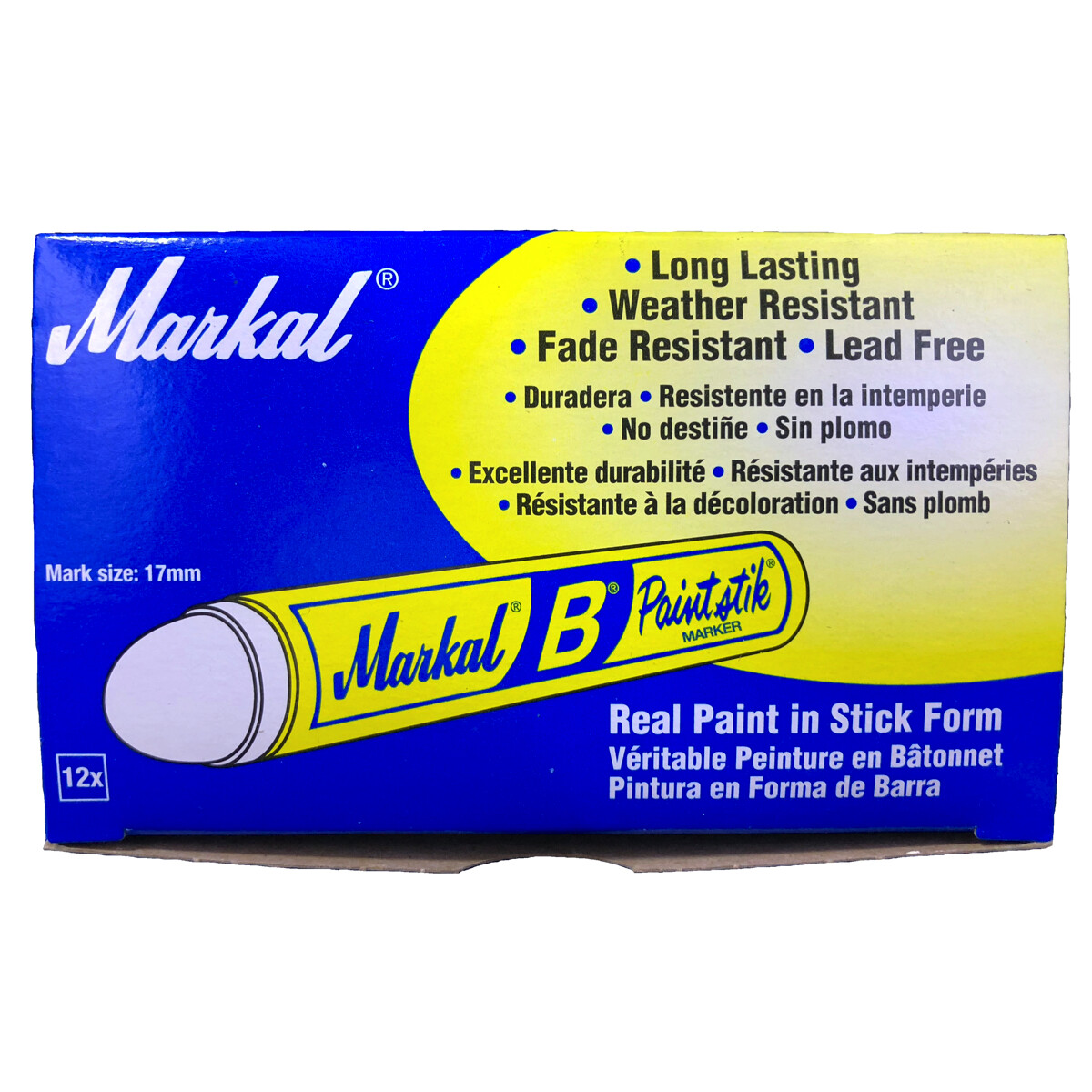 Box of 12 Markal B White Tire Chalk Paint Sticks Crayon Surface Marker Graffiti