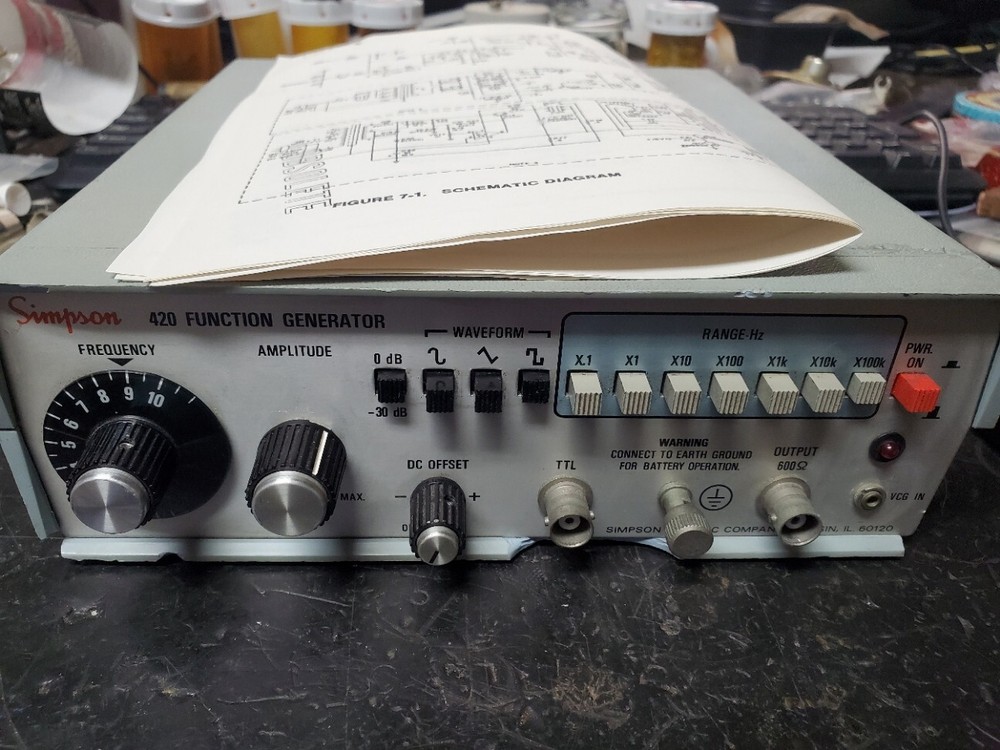 Simpson /Wavetek 420 Function Generator tested, w/schematic .1Hz to 1 MHz