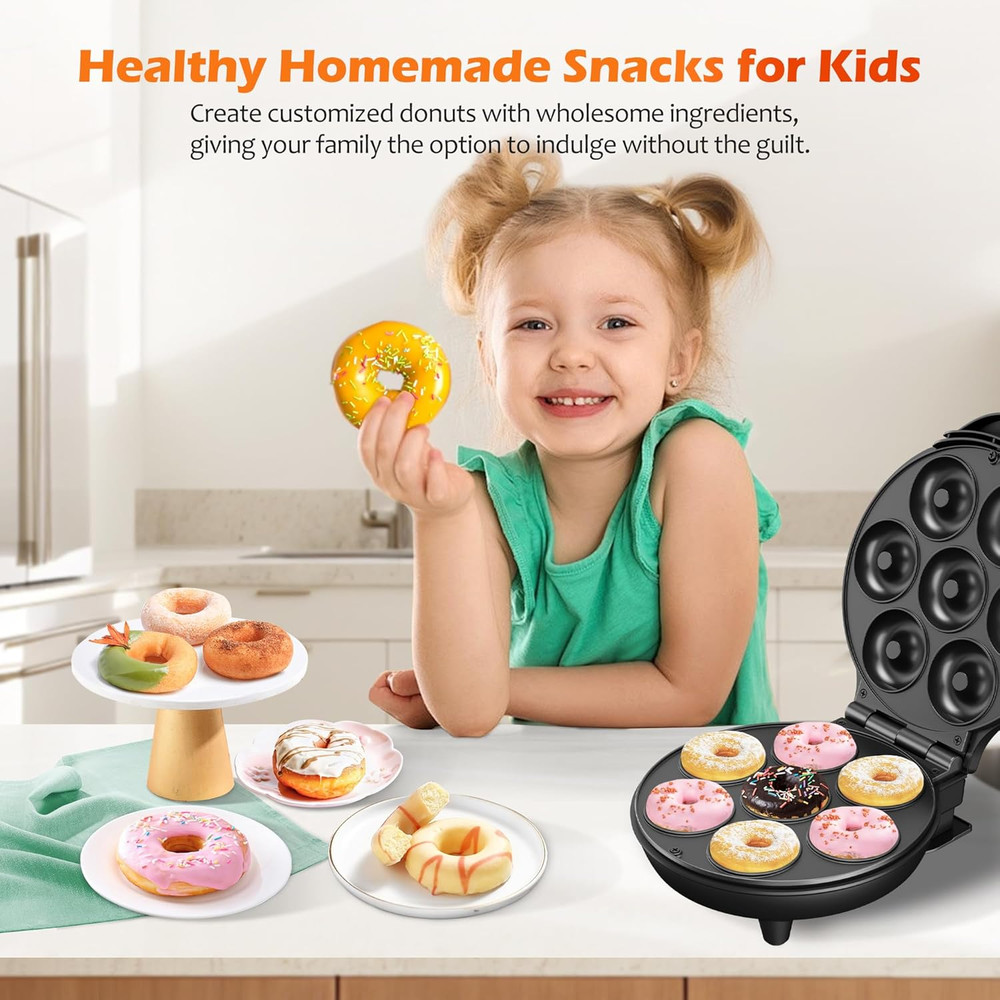 Mini Donut Waffle Cake Maker, 7 Slots Home Baking Machine, Great for Breakfast,