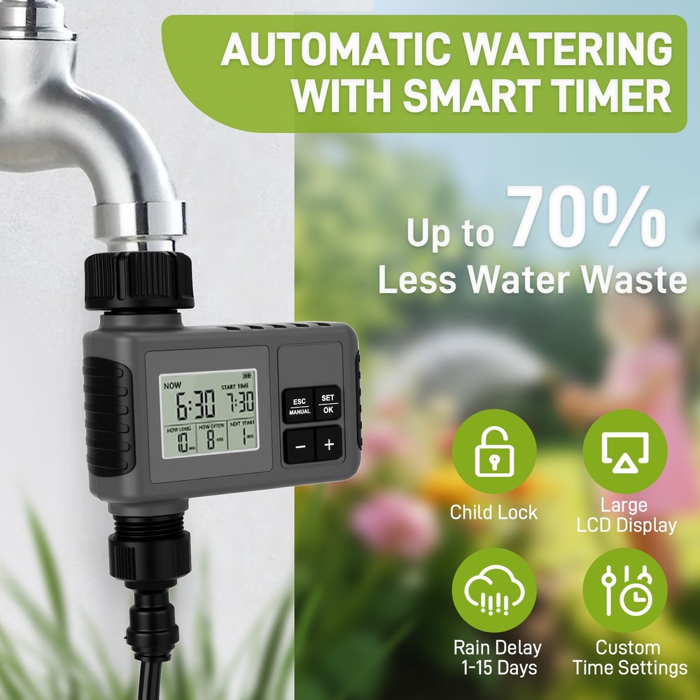 66FT Drip Irrigation System w/Timer Automatic Garden Watering for Lawn & Plant