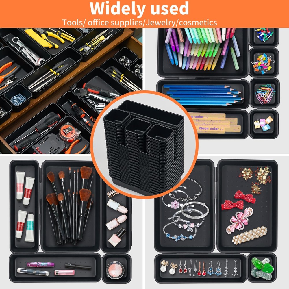 Giklux 45 Pack Tool Box Organizer Tray Divider, 3 - Sizes, 45PCS - Black