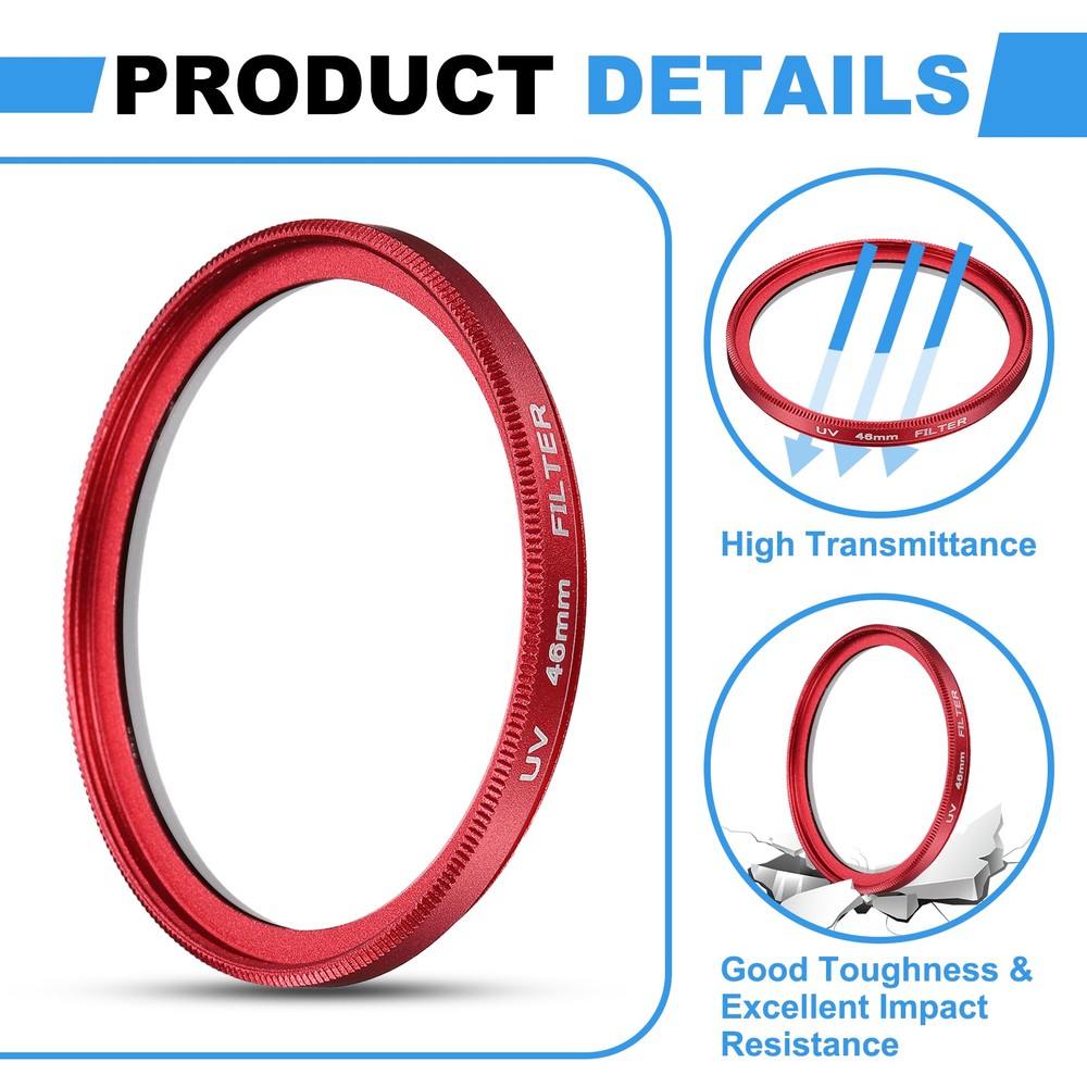 2Pcs 46mm Ultra Slim Lens Filter Multi Coating Camera Len Filter, Red
