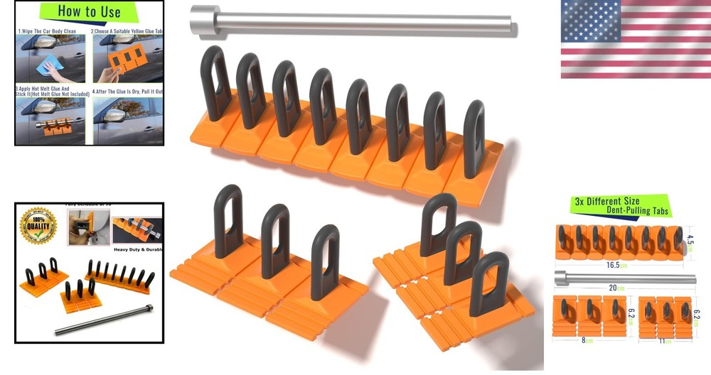 Versatile Car Dent Puller Tool Kit - Stainless Steel Lifter & Multiple Tabs