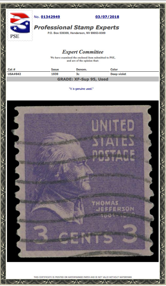 #842 Used Coil , PSE Graded 95, Cert # 01342949