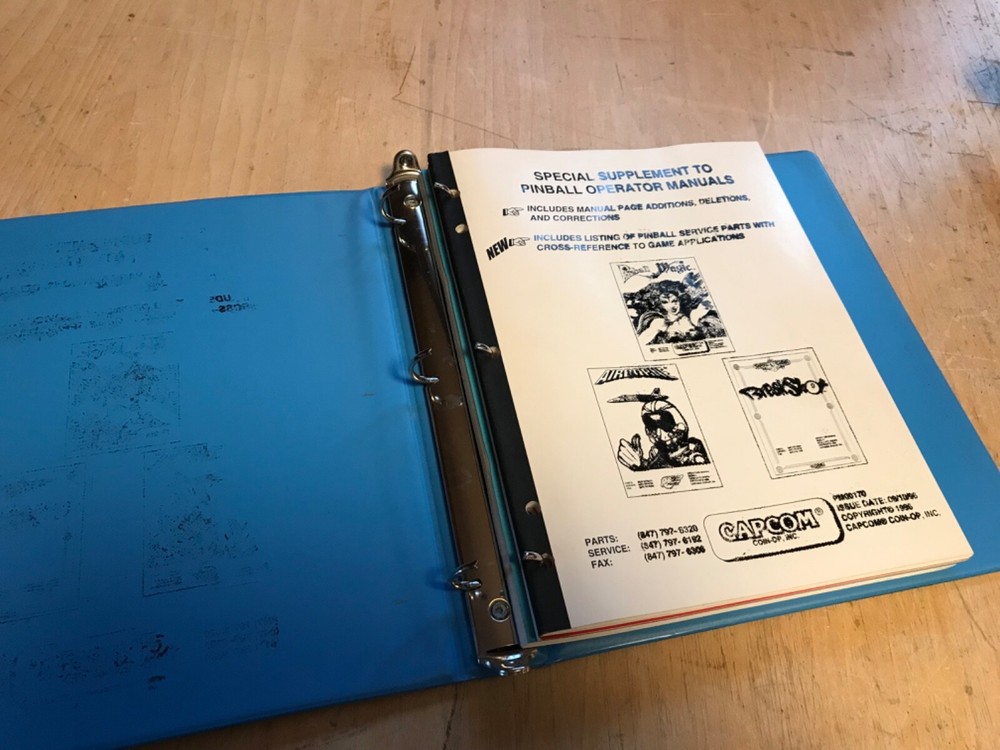 Capcom Service Bulletins Binder with Arcade Pinball game manuals, service, notes