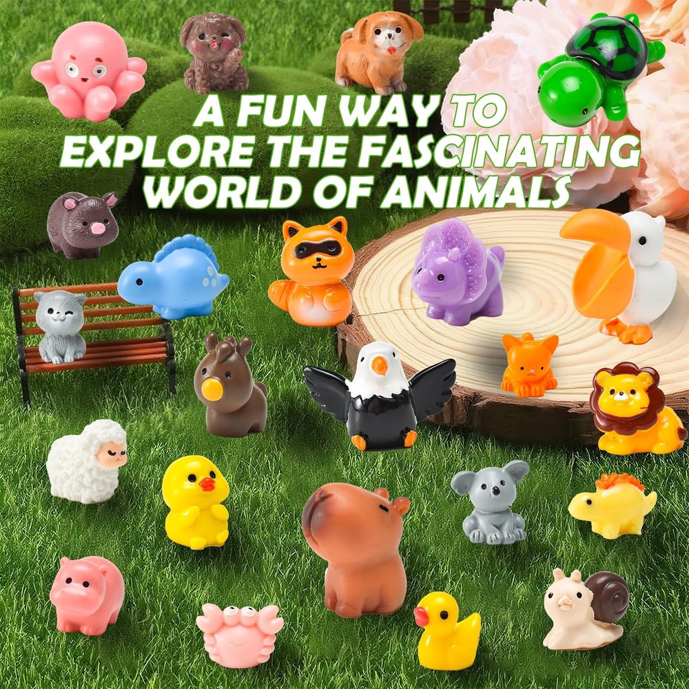 50 Pcs Mini Resin Animal Tiny Animals Figurines Bulk Multicolored