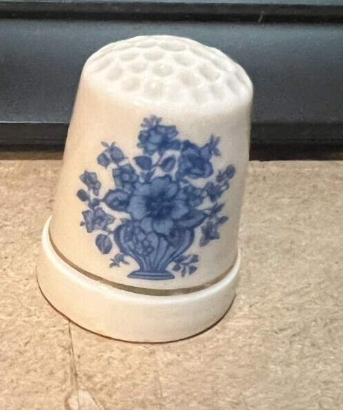 BLUE FLOWERS------- 1" PORCELAIN SEWING THIMBLE
