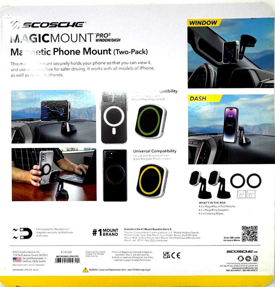 Scosche Magic Mount Pro 2 Window/Dash Magnetic Phone Mount (2-Pack), MP2ROWD-2PK