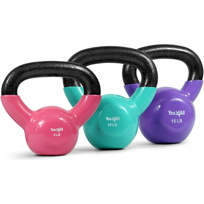 Kettlebell Vinyl Coated Kettlebell Cast Iron Sets with Stable Flat Bottom New