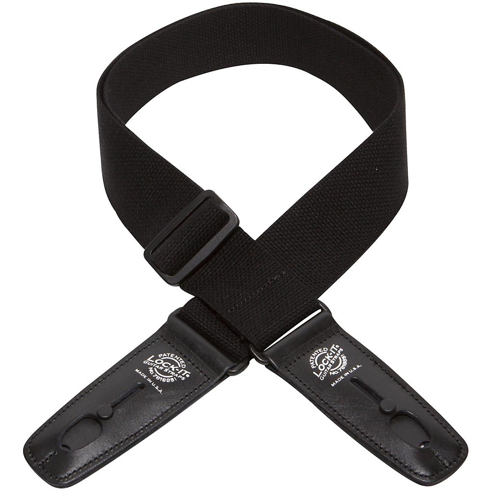 Lock-It Straps 2" Cotton Patented Locking Technology Guitar Strap Black