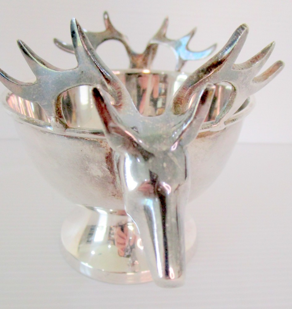 Vintage Silver Plate Stag Deer Elk Head Pedestal Decorative Bowl 4.25"