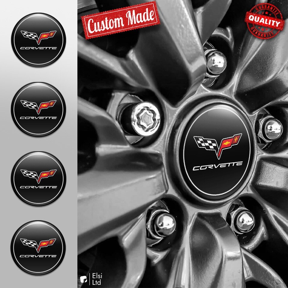 Corvette C6 Decals | 4pcs Set Wheel Cap Stickers | Custom Made Rim Emblems