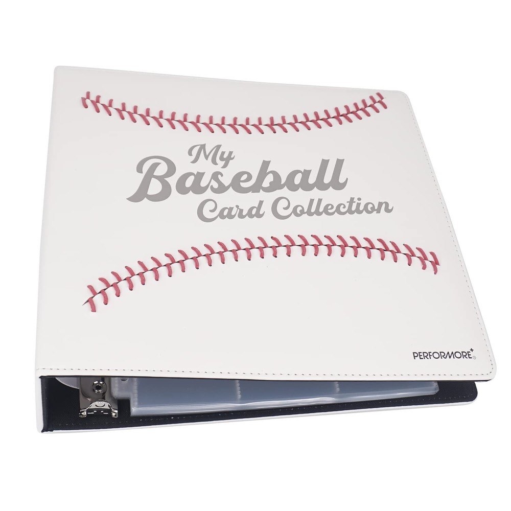 PERFORMORE Hand-Stitched Baseball Card 2-Inch Binder, Red Stitching Baseball ...