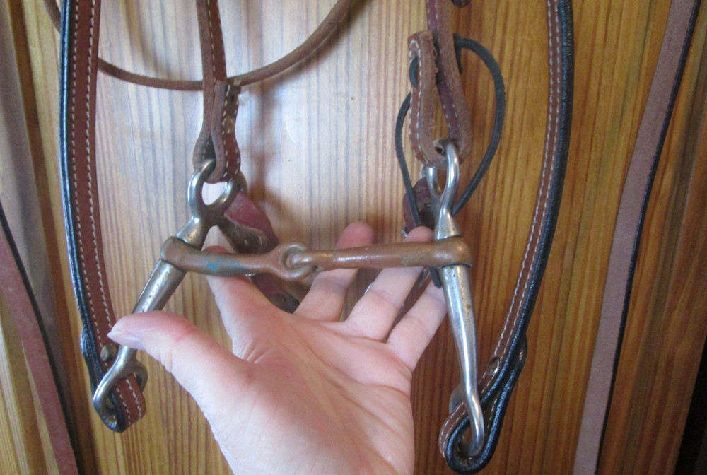WEAVER LEATHER WESTERN BRIDLE 5" COPPER SNAFFLE BIT, SPLIT REINS FULL HORSE SIZE