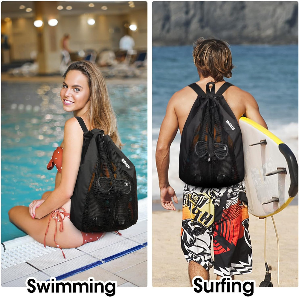 Swim Bag Mesh Drawstring Backpack Beach Backpack for Swimming, Gym, and Workout