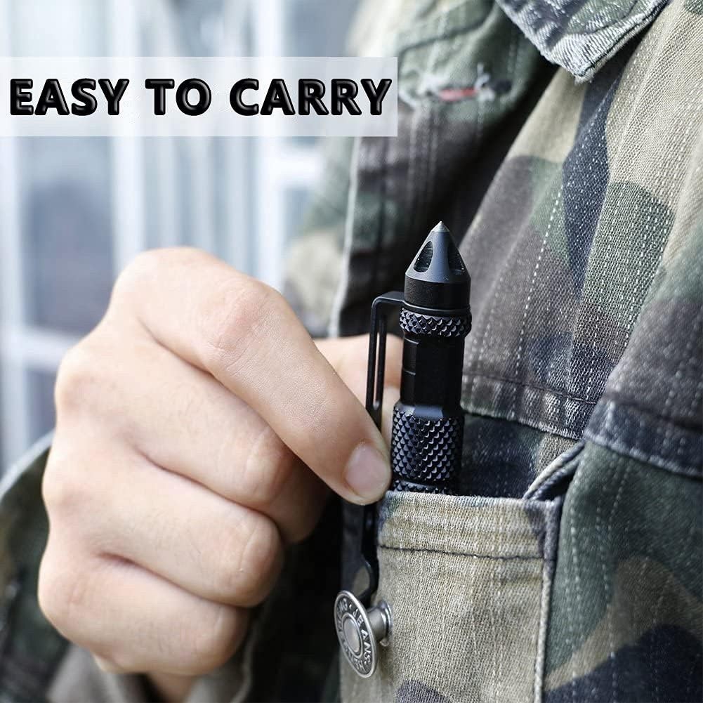 1 Tactical Pen Aluminum Self Defense with Glass Breaker Pen Writing Black EDC