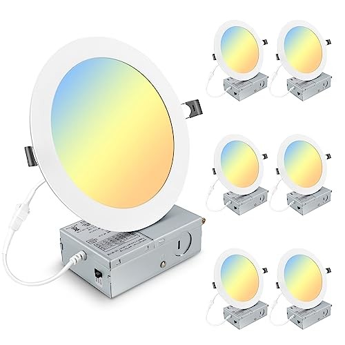 7 Inch 3CCT Ultra-Thin LED Recessed Light with Junction Box, 6 Pack