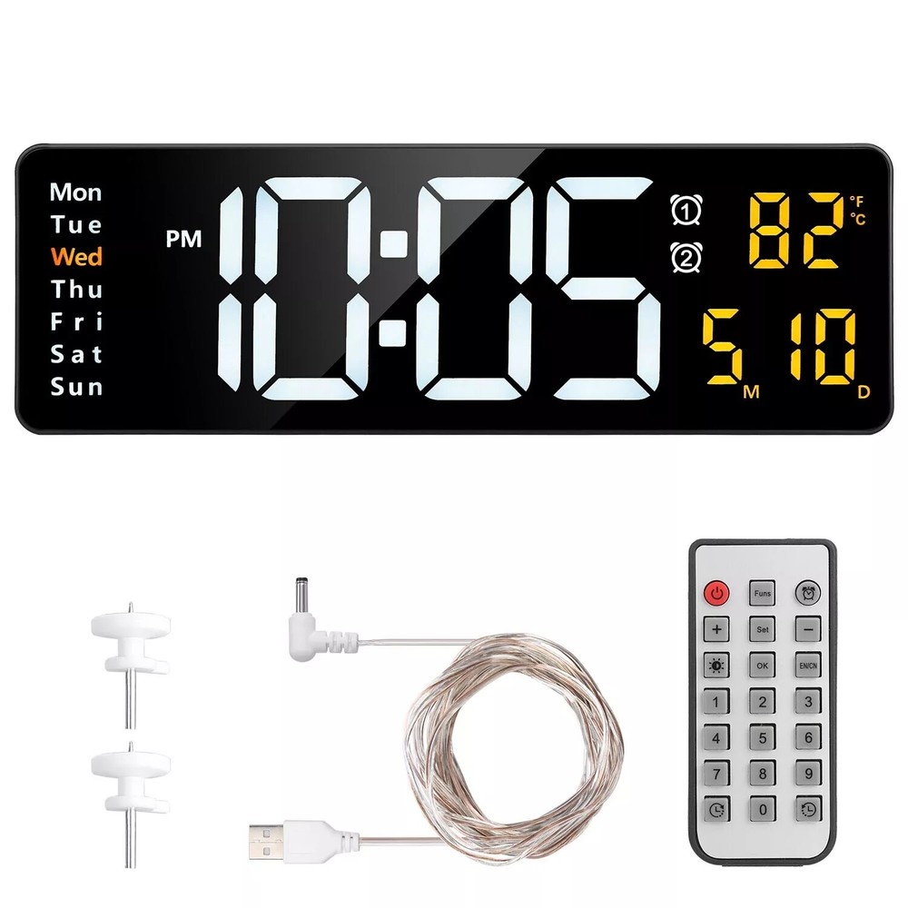 16" Large Digital Wall Clock with Remote, Large Display LED Wall Clock Timer USA