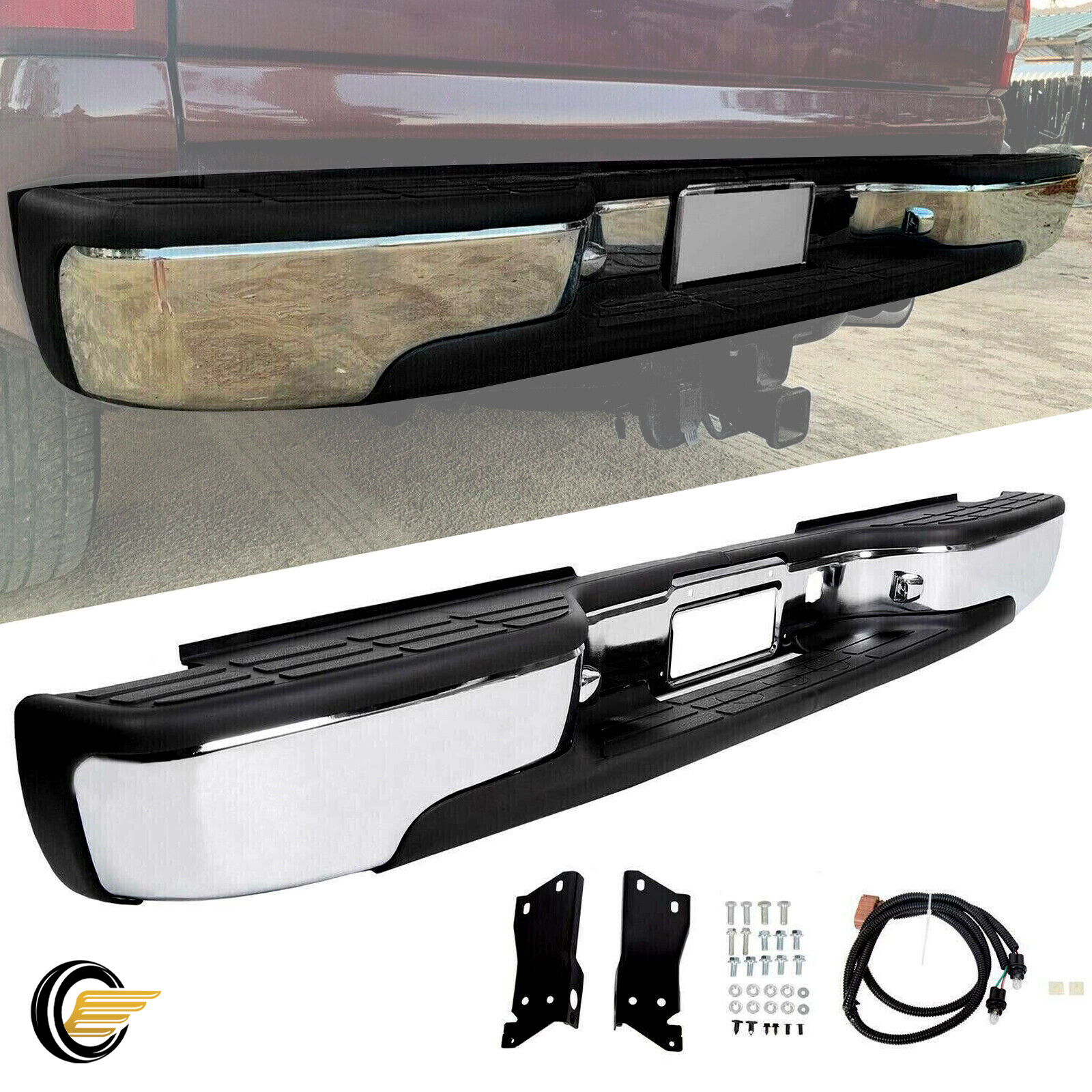 NEW Chrome Complete Rear Bumper for 1999-2007 Chevy Silverado Sierra 2500HD 3500