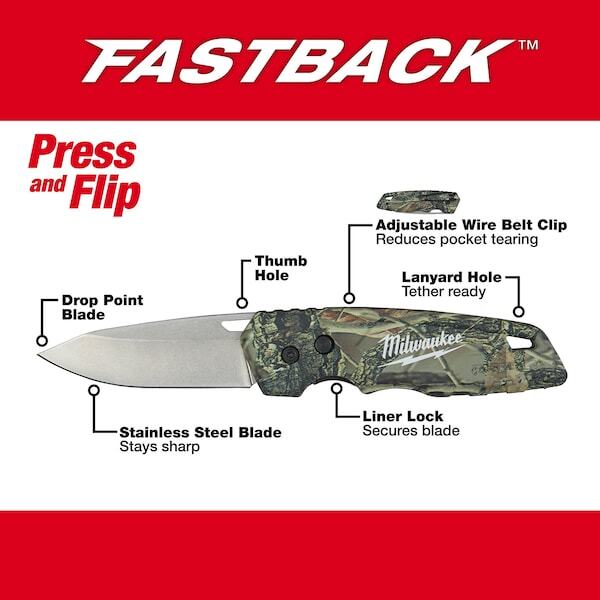 Milwaukee Tool 48-22-1524 Fastback Camo Folding Knife