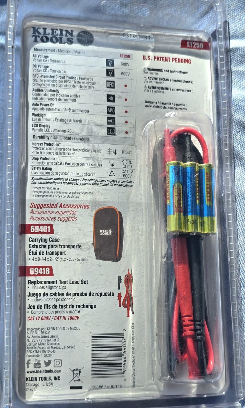Klein Tools Digital AC/DC Voltage & Continuity Tester ET250 SEALED NEVER USED.