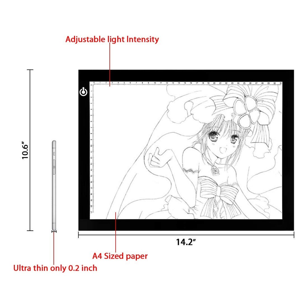 A4 LED Copy Board Light Tracing Box, Ultra-Thin Adjustable USB Power Artcraft...