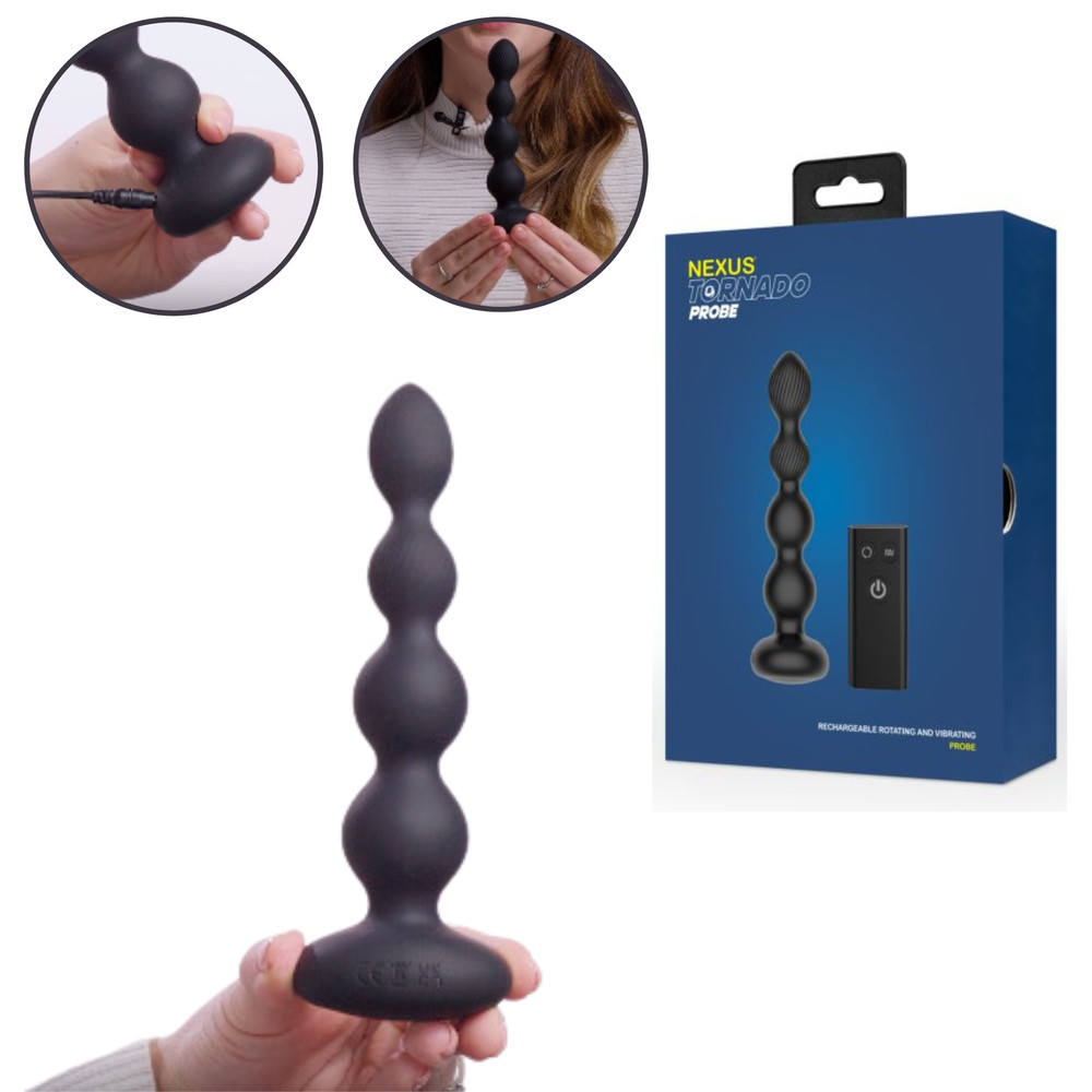 Rechargeable Remote Control Butt Plug with Rotating Beads Multi-Speed Probe Toy