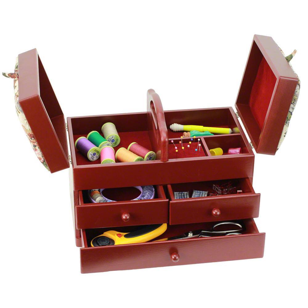 Wooden Sewing Caddy with Tapestry Top