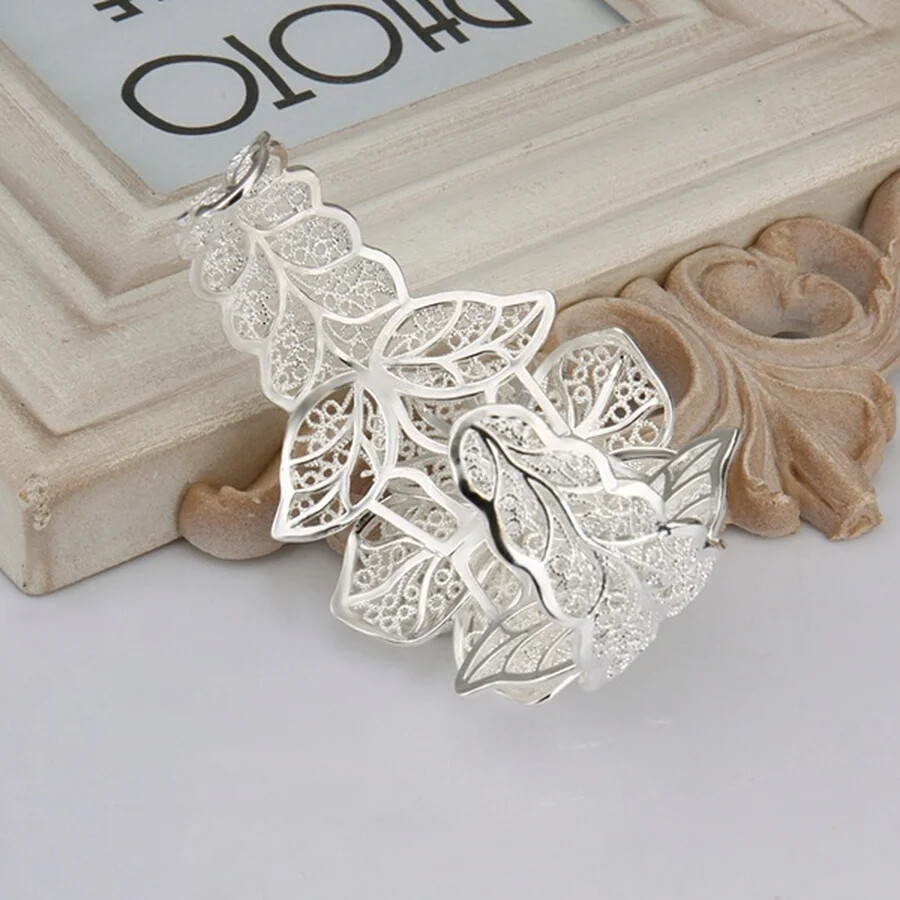 925 Sterling Silver Big Flower Open Cuff Bracelet Elegant Unique Bangle