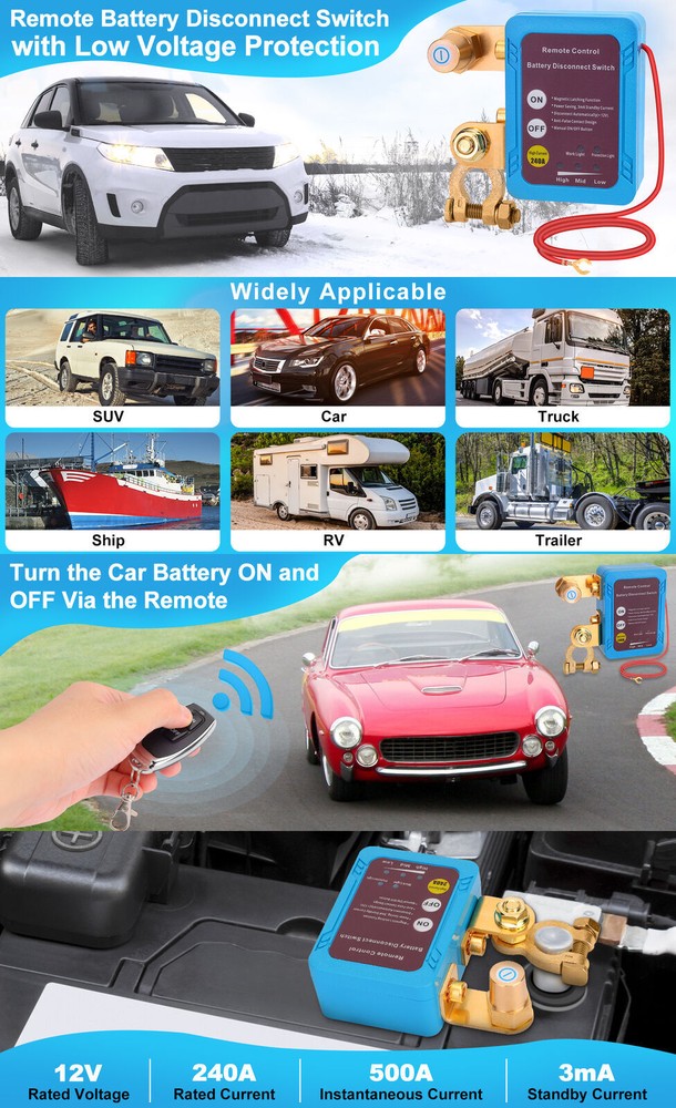 Car Remote Battery Cut Switch Battery Switch Disconnect Power Kill Master Isolat