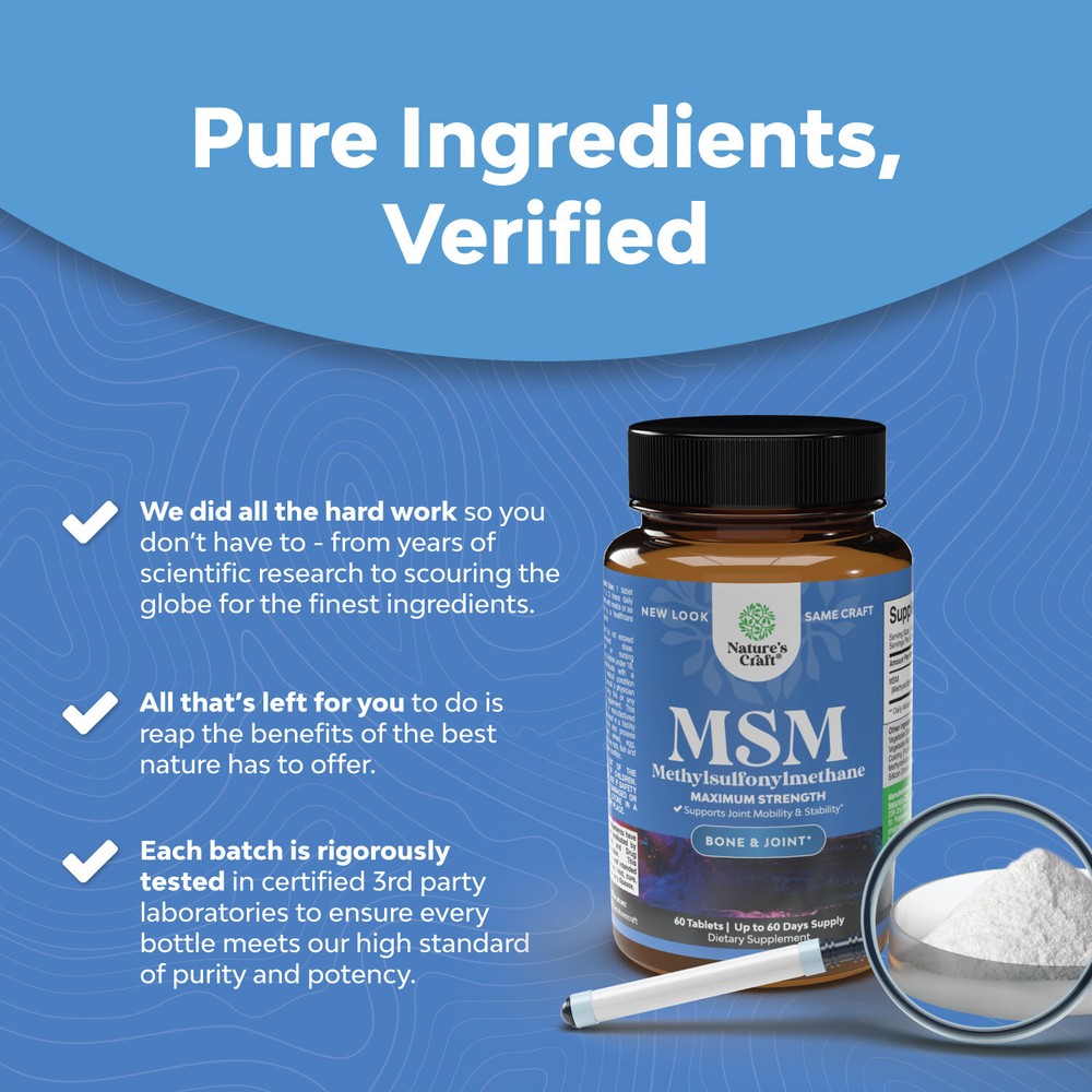 Pure MSM Supplement Tablets Joint Support for Increased Flexibility