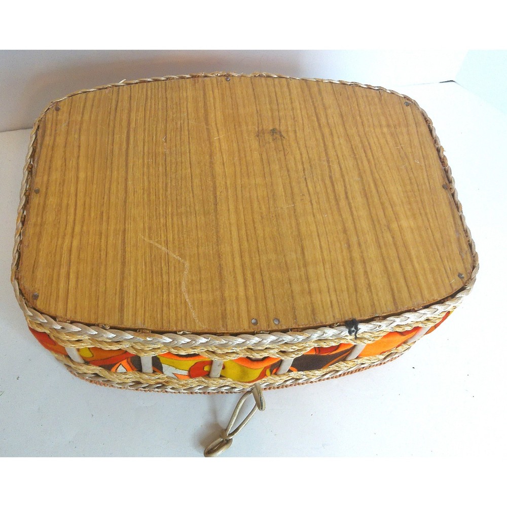 Vintage Sewing Storage Basket Retro Mod Psychedelic Pattern READ