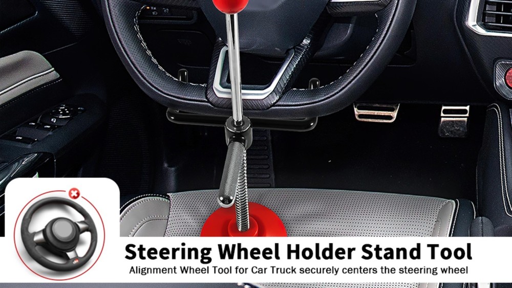 Adjustable Steering Wheel Holder Stand Tool for Wheel Alignment - Trucks, Vans,