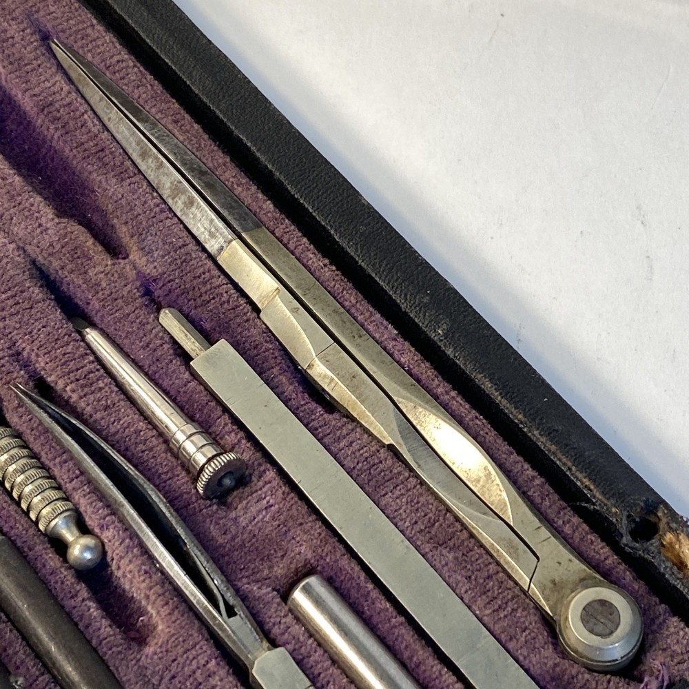 Antique Drafting Tool Kit In Hard Case
