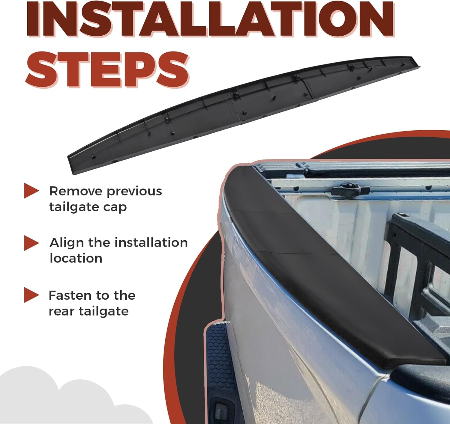 Tailgate Cover Molding Top Cap Protector Spoiler for 2009-2018 Dodge Ram Pickup