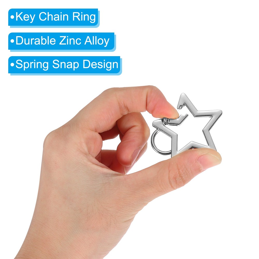 2Pcs 42mm Star Shaped Spring Snap Keychain Clip Trigger Keychain W Ring Silver