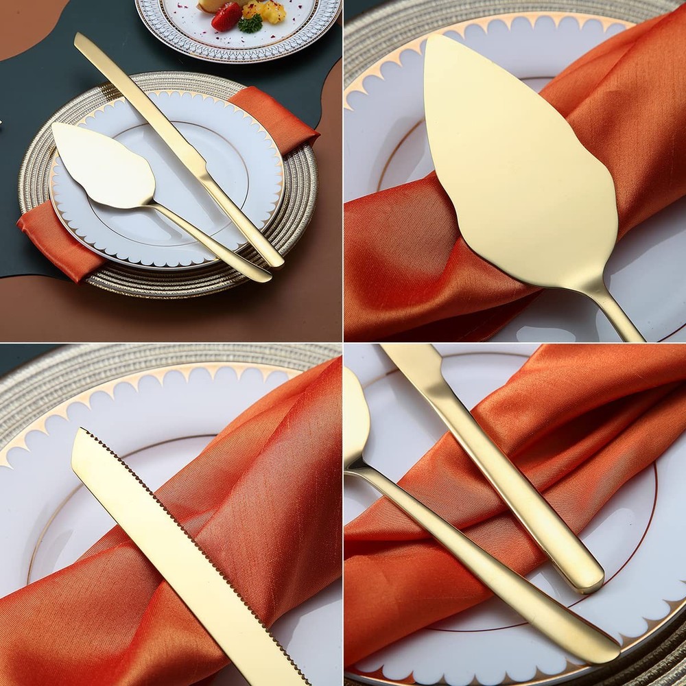 Gold Wedding Cake and Server Set, Stainless Steel Cake Cutting Set, Include C...