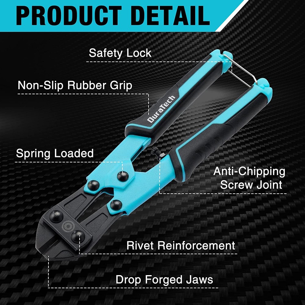 DURATECH 8" Bolt Cutter for Wire Cable Security Lock Chrome Vanadium Steel Blade