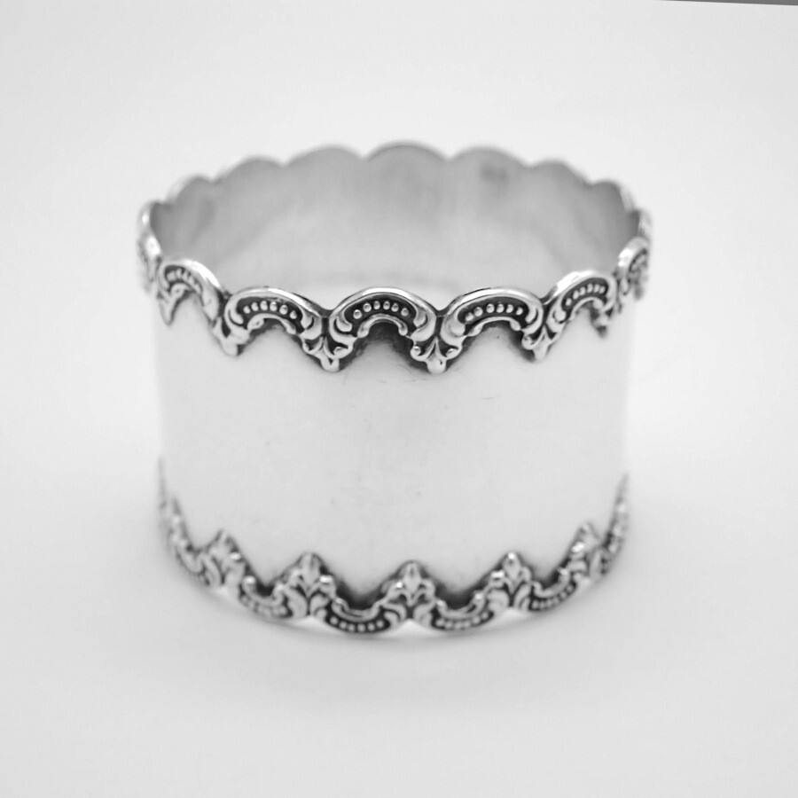 Scroll Border Napkin Ring Sterling Silver Mono CJK