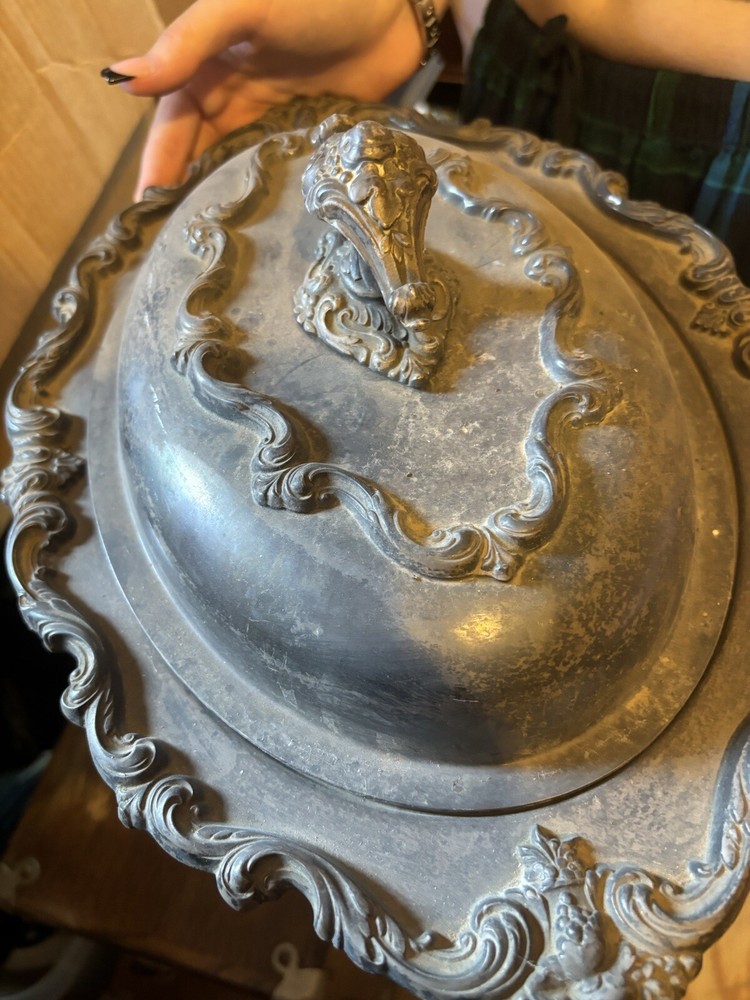 Old Ornate Antique Serving Platter With Lid
