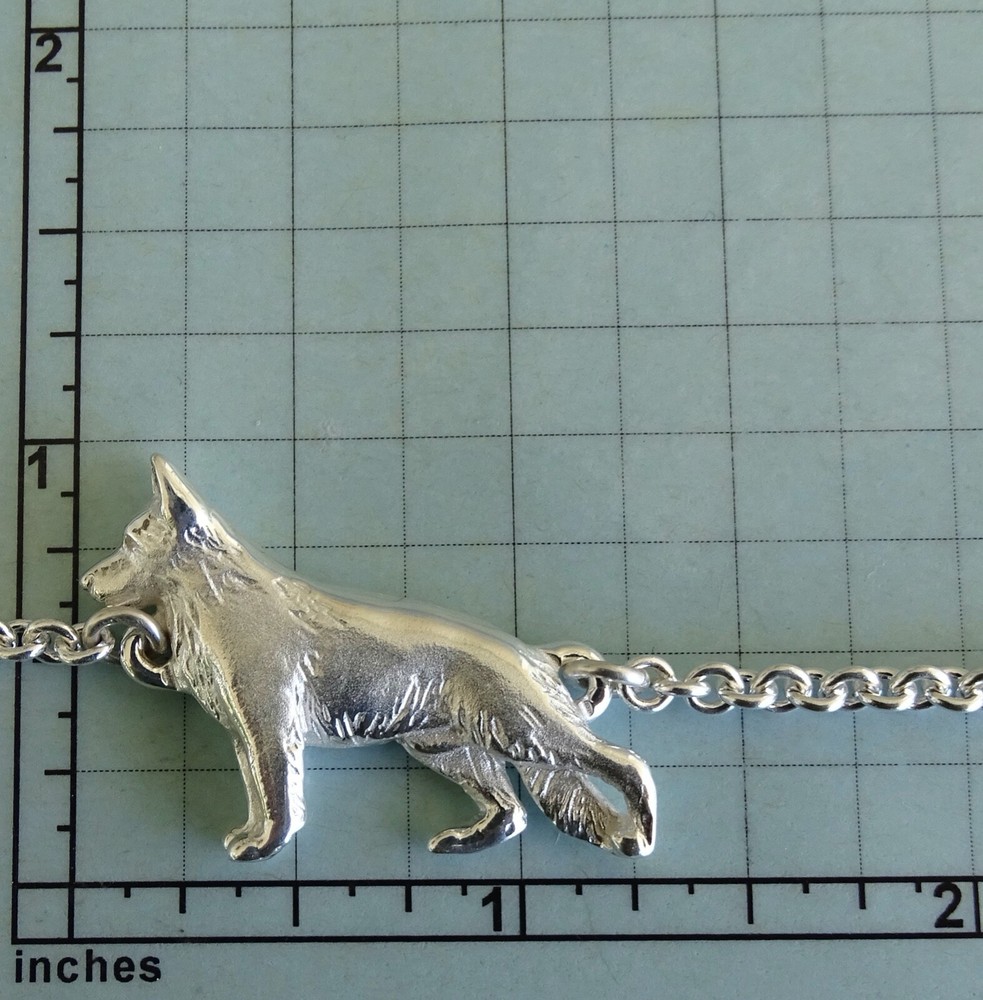Large Sterling Silver German Shepherd Dog Standing Study Bracelet