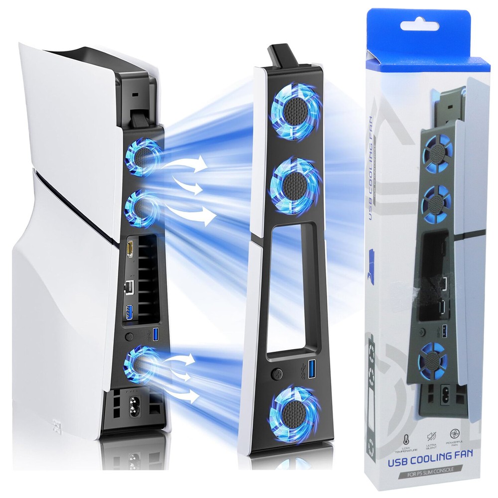 2Pack External Cooling Fan For PS5 Slim Disc/Digital Console Cooler LED USB 3.0