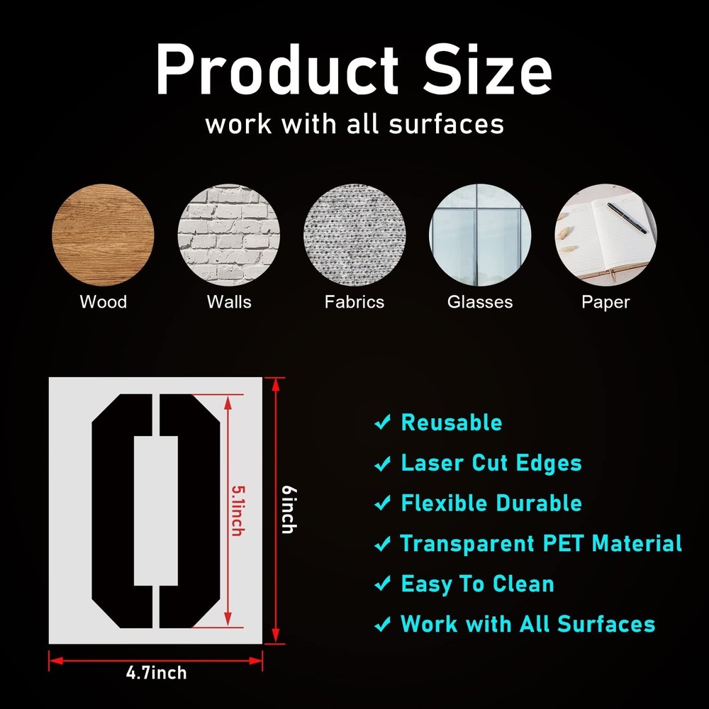 6 Inch Reusable Number Stencils Set 0-9 Plastic Stencil Template for Cake & A...