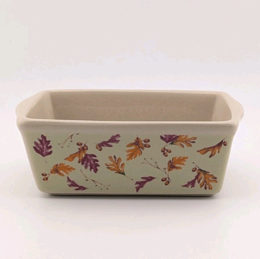 Vintage Natucket Mini Loaf Pan Ceramic Autumn Leaves Pattern Bread Baking Fall