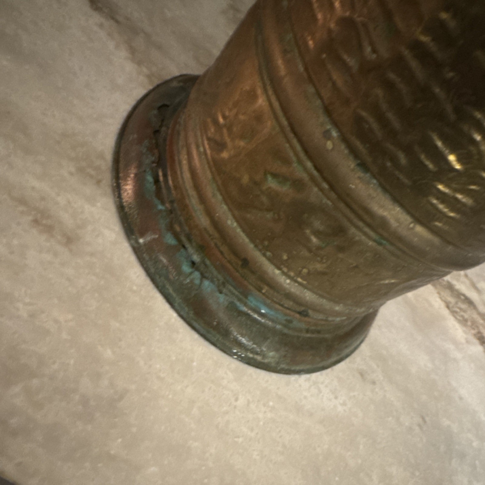 Antique Vintage Brass Embossed Figural Umbrella Stand