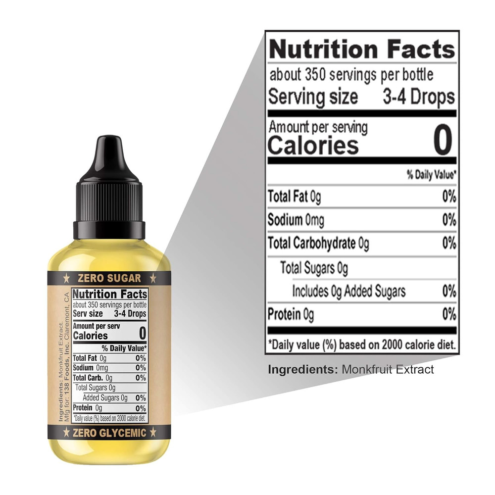 Monk Drops - 100% Monkfruit Liquid Sweetener, Zero Glycemic, Zero Calories, Zero