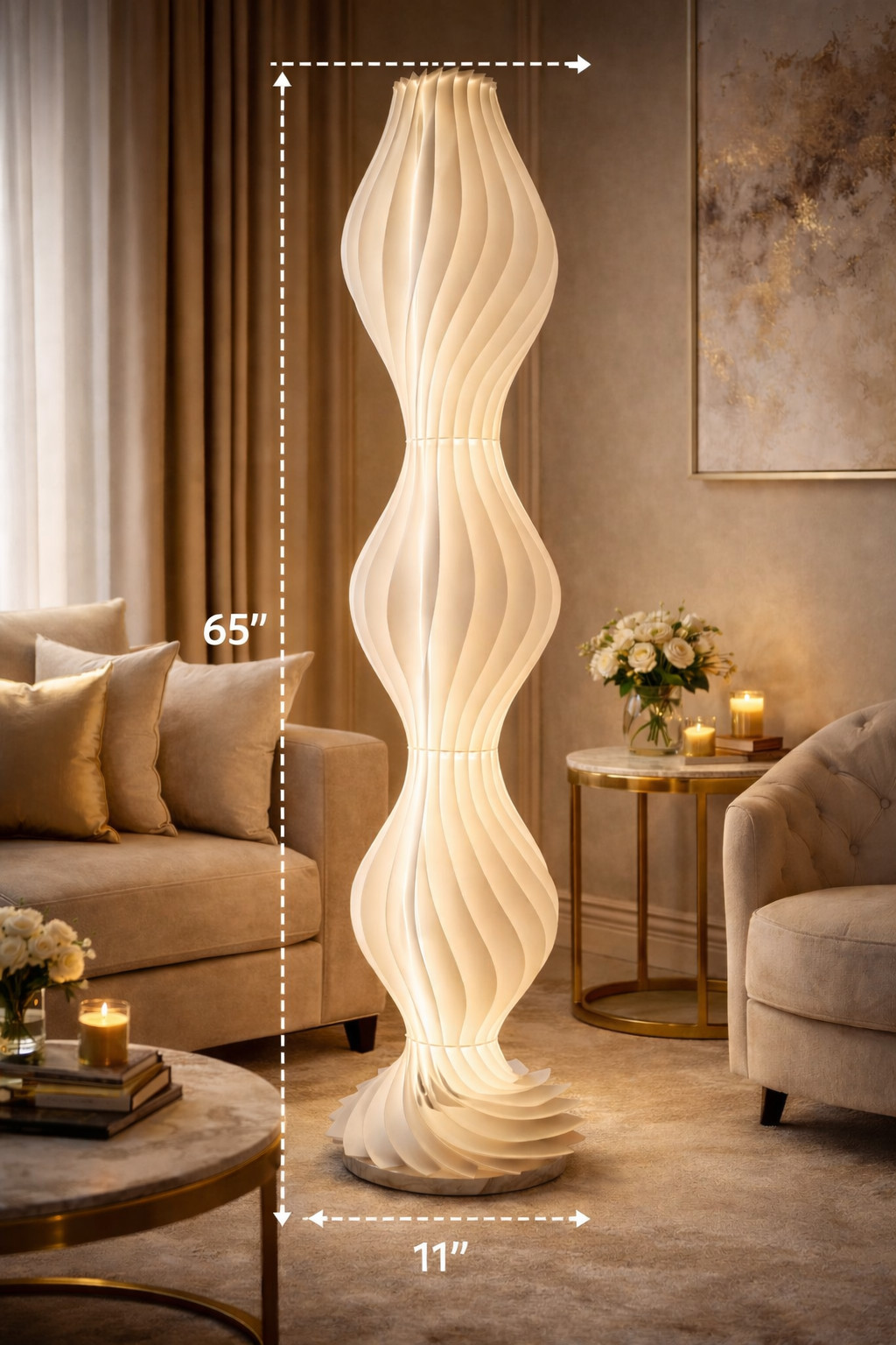 Remote Control Floor Lamp 65" - Adjustable Brightness & Mood Lighting - Elegant