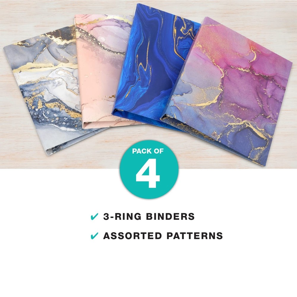 4 Pack Decorative Binder, 1 Subject (Marble Set) Marble